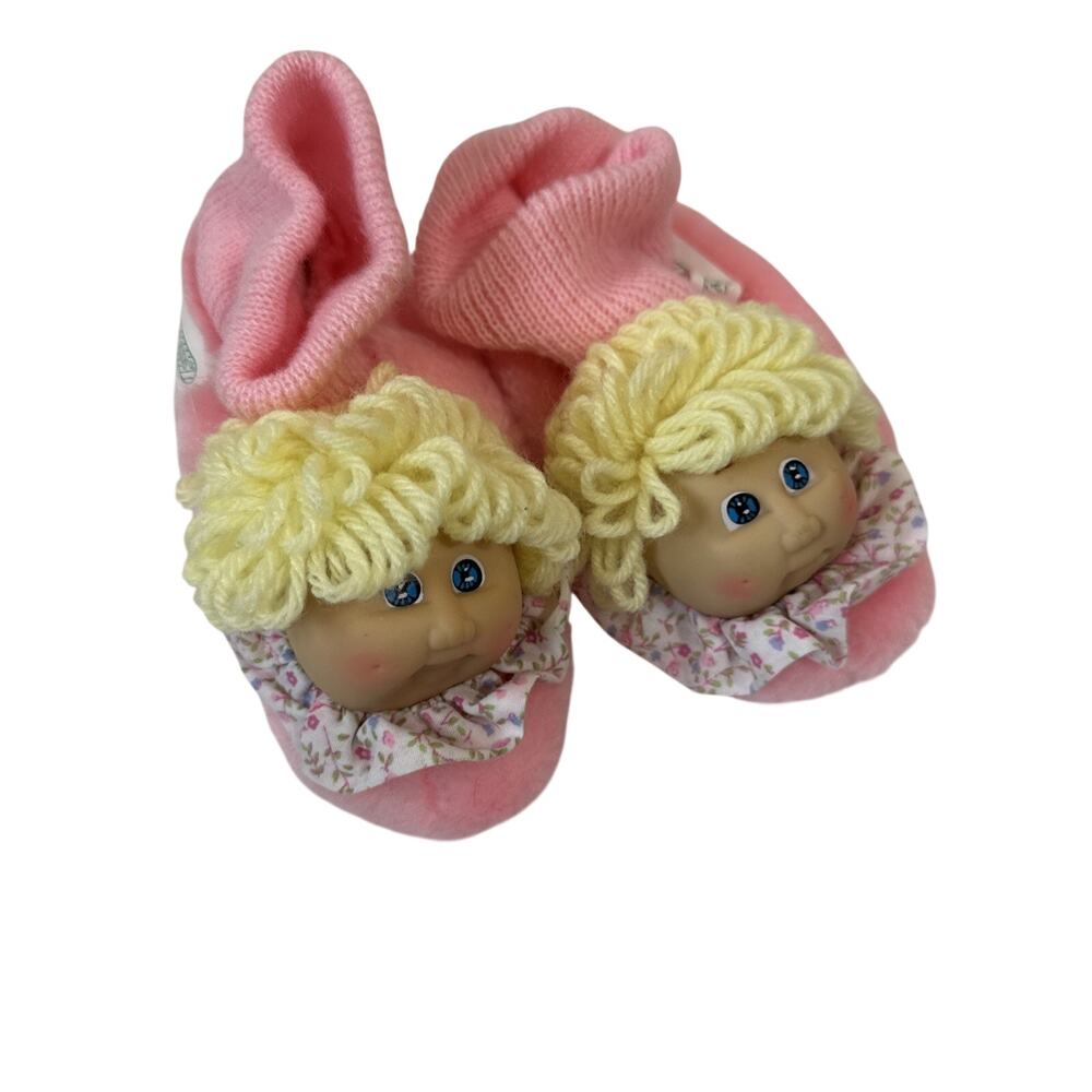 Vintage 1980s Cabbage Patch Plush Pink Blonde Doll Kids Slippers Girls Size 7-8